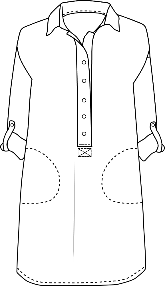 Robe Joan, dessin technique forme liquette et col chemisier
