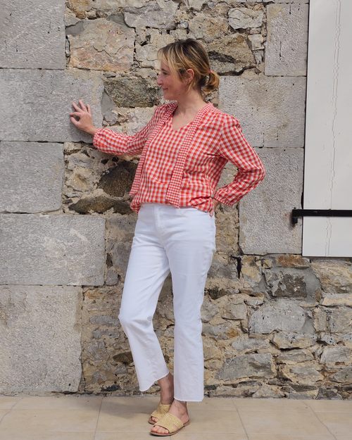 Patron blouse Debbie, réalisée en double gaze de coton