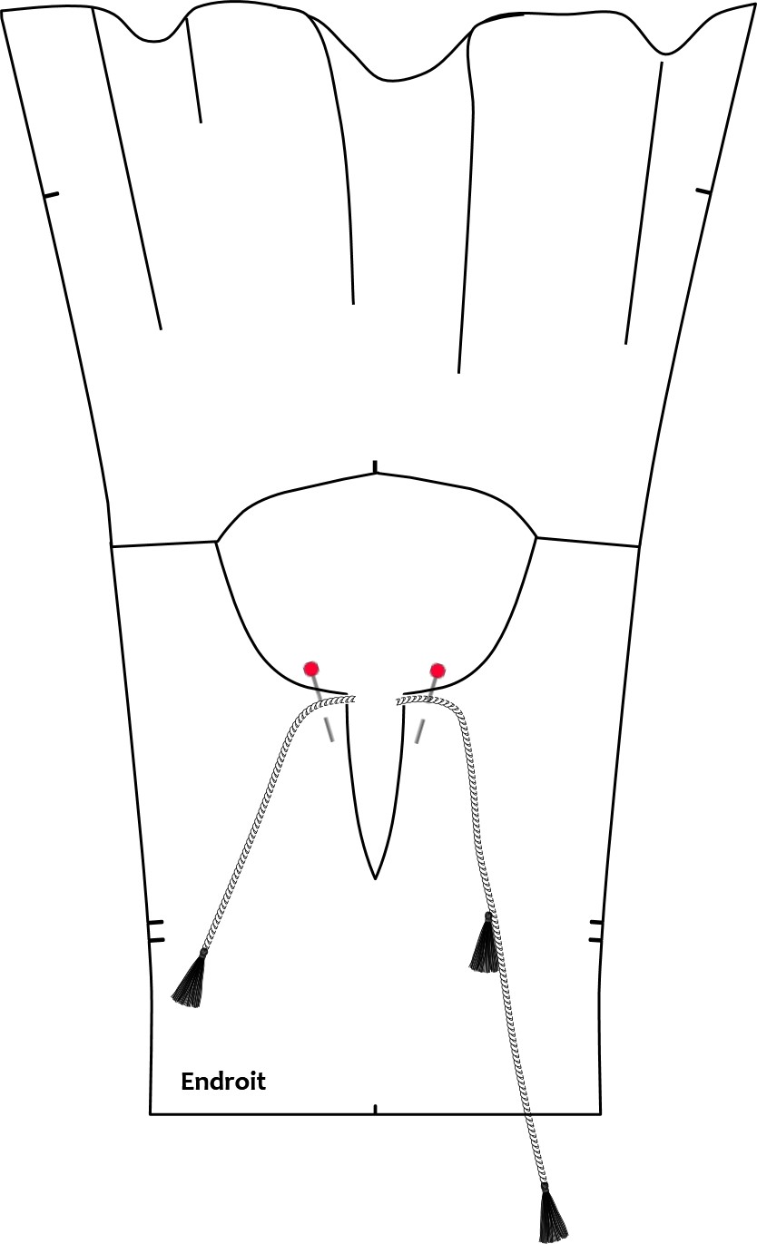 Positionnez les pompons sur le devant au niveau de l'encolure tunisienne