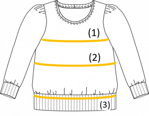 Tee-shirt Billie, mesures du vêtement fini (avec ampleur)
